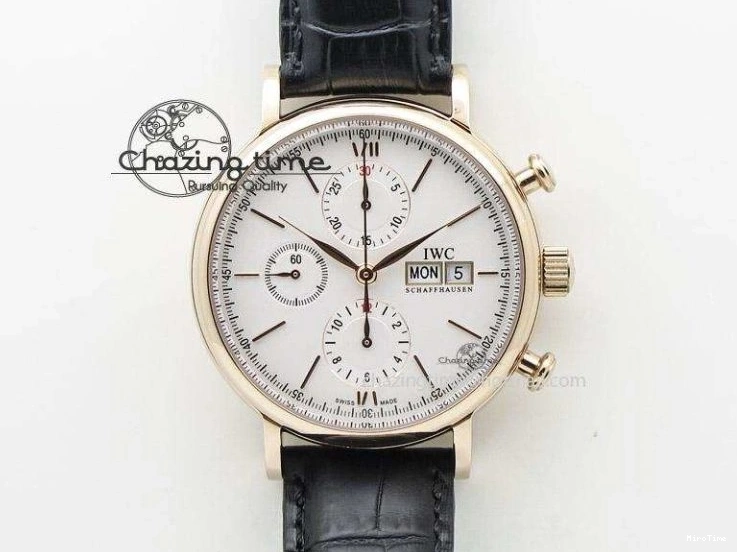 MIROTIME 1228 Portofino Automatic SS FKF 1:1 Best Edition White Dial RG Markers on Black Leather Strap A Stretchable 7141